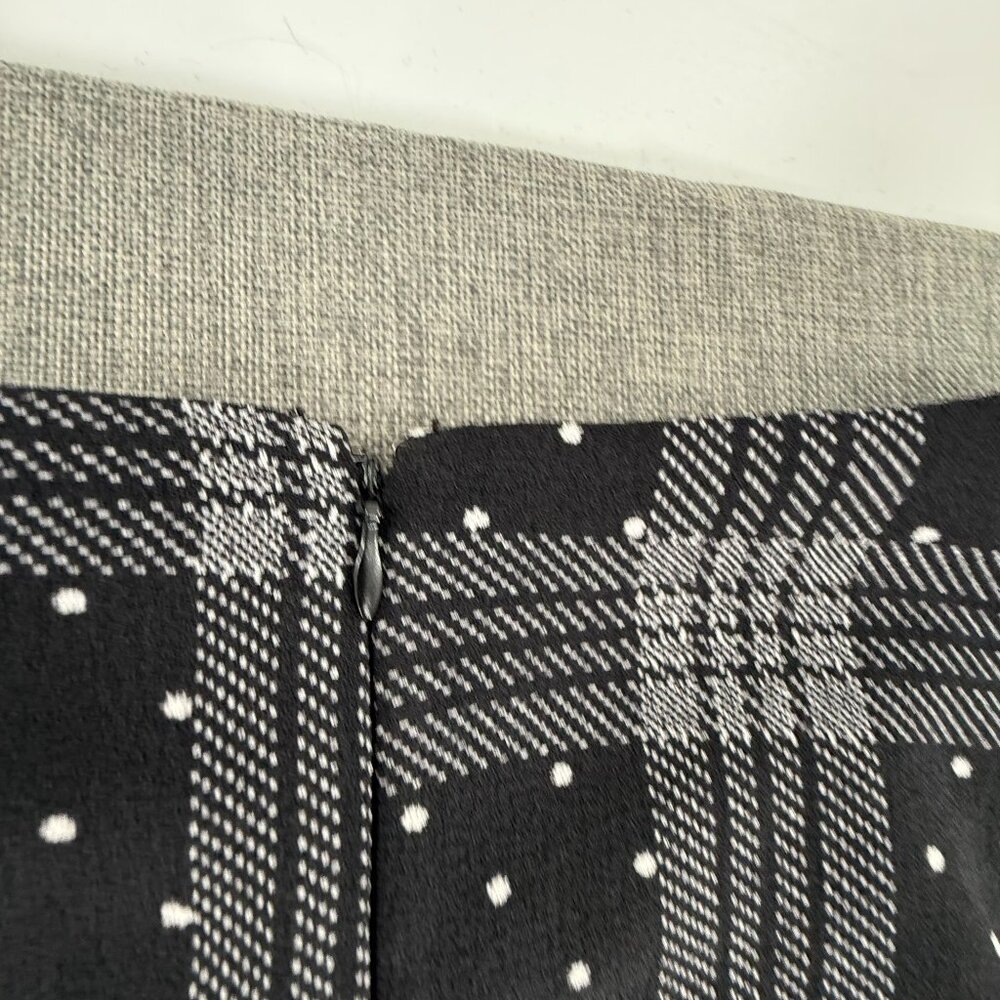 ELLE Handkerchief Dress Plaid Large Boat Neck Black‎ Gray White Belt Tie - Picture 11 of 12